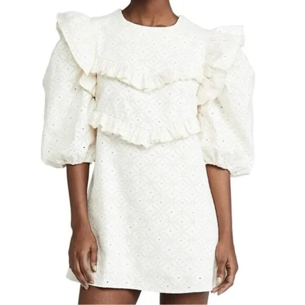 En Saison Embroidered Denim Egret Dress in Natural L